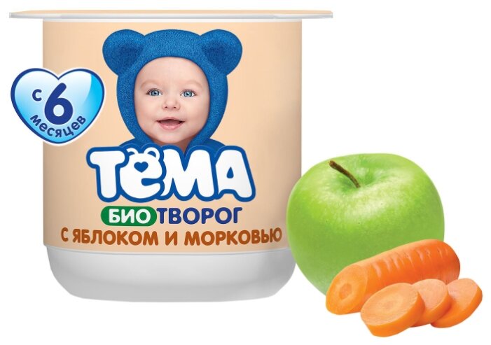 Творог Тёма детский яблоко, морковь (с 6-ти месяцев) 4.2%, 100 г (фото modal 1)