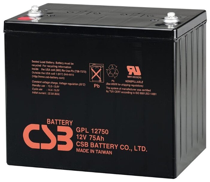 Аккумуляторная батарея CSB GPL 12750 75 А·ч (фото modal 1)