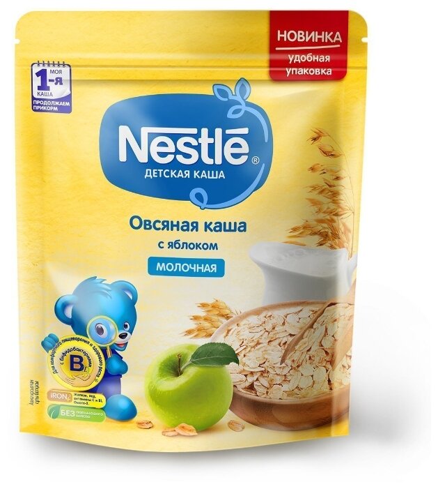 Каша Nestlé молочная овсяная с яблоком (с 5 месяцев) 220г дойпак (фото modal 1)