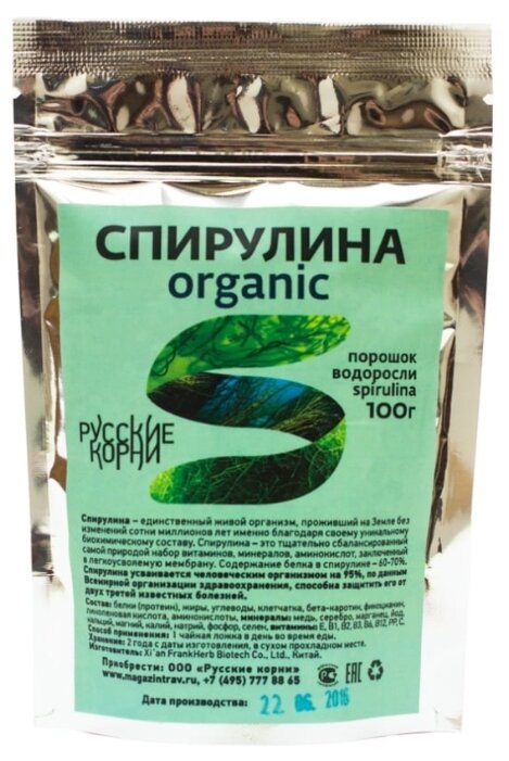 Русские корни слоевище Спирулина organic 100 г (фото modal 1)