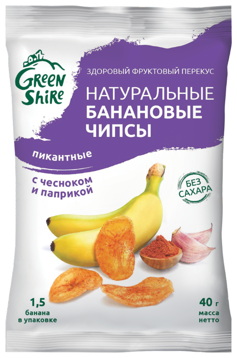 Чипсы GreenShire Банановые с паприкой и чесноком (фото modal 1)