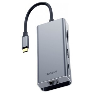 USB-концентратор Baseus Multi-functional HUB Type-C - 2xUSB/HDMI/Type-C/RJ45 (CATXF-0G), разъемов: 3 (фото modal nav 1)