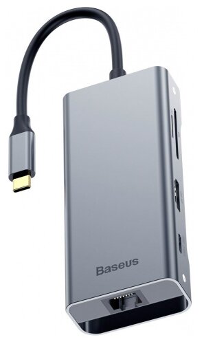 USB-концентратор Baseus Multi-functional HUB Type-C - 2xUSB/HDMI/Type-C/RJ45 (CATXF-0G), разъемов: 3 (фото modal 1)