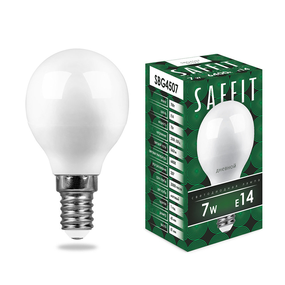 Лампа Saffit E14 G45 7Вт 6400K (фото modal 1)
