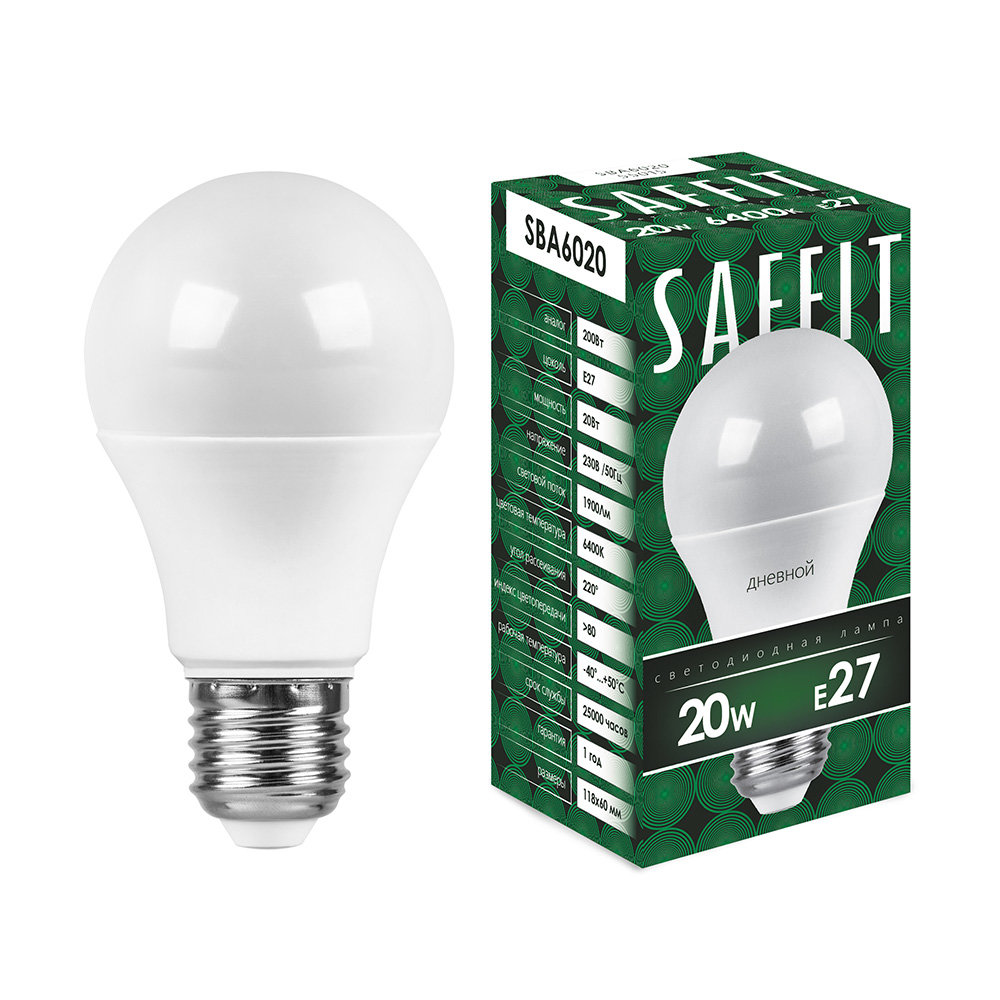 Лампа Saffit E27 A60 20Вт 6400K (фото modal 3)