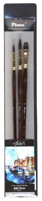 Набор кистей Pinax Artists Classic, белка/синтетика, с длинной ручкой, 3 шт. (фото modal 1)