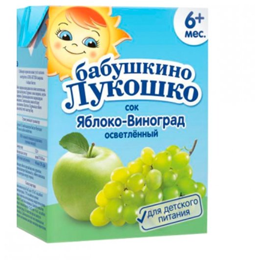 Сок осветленный Бабушкино Лукошко Яблоко-виноград (Tetra Pak), c 6 месяцев (фото modal 1)