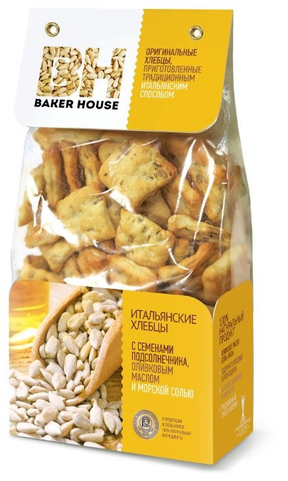 Хлебцы итальянские пшеничные BAKER HOUSE с семенами подсолнечника, оливковым маслом и морской солью 250 г (фото modal 1)
