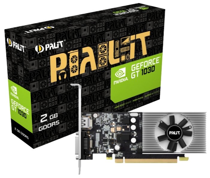 Видеокарта Palit GeForce GT 1030 1227MHz PCI-E 3.0 2048MB 6000MHz 64 bit DVI HDMI HDCP Low Profile (фото modal 1)