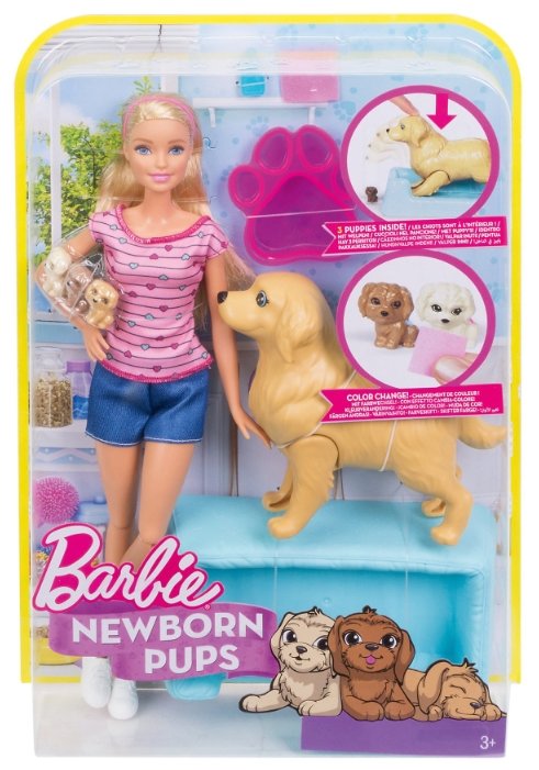 Кукла Barbie и собака с новорожденными щенками, 29 см, FDD43 (фото modal 10)