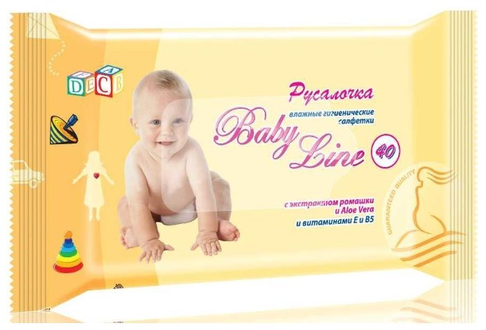 Влажные салфетки Русалочка Baby Line c экстрактом ромашки и алоэ вера, витаминами Е и В5 (фото modal 1)