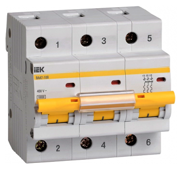 Автоматический выключатель IEK ВА 47-100 3P (D) 10kA (фото modal 1)