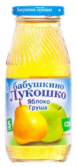 Сок осветленный Бабушкино Лукошко Яблоко-груша (стеклянная бутылка), с 5 месяцев (фото modal 1)