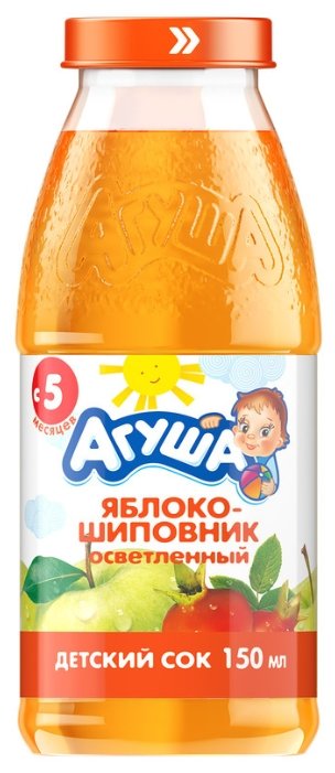 Сок осветленный Агуша Яблоко-шиповник (стеклянная бутылка), с 5 месяцев (фото modal 1)