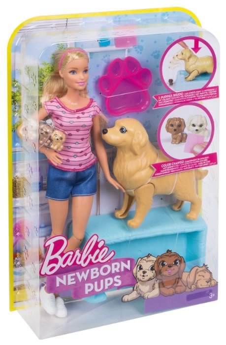 Кукла Barbie и собака с новорожденными щенками, 29 см, FDD43 (фото modal 11)