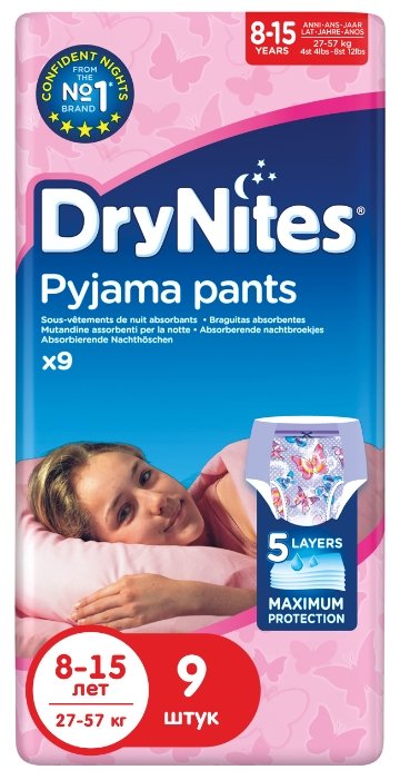 Huggies трусики DryNites для девочек 8-15 (27-57 кг) 9 шт. (фото modal 1)