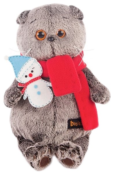 Мягкая игрушка Basik&Co Кот Басик в шарфике со снеговичком 19 см (фото modal 1)