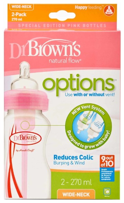 Dr. Brown's Бутылочки полипропиленовые с широким горлом Options 270 мл, 2 шт. с рождения (фото modal 2)