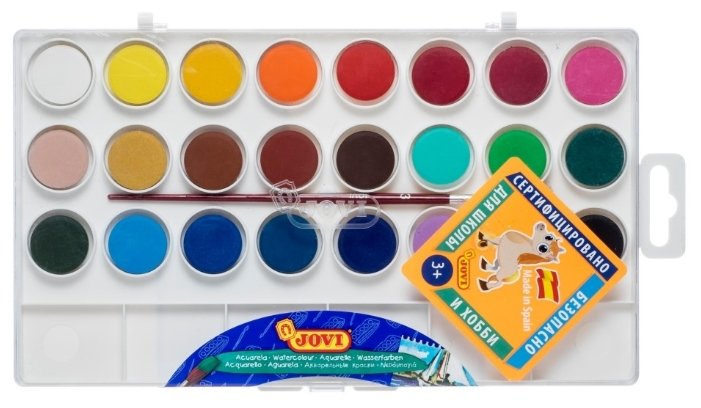 JOVI Акварельные краски 24 цвета с кисточкой (800/24) (фото modal 1)