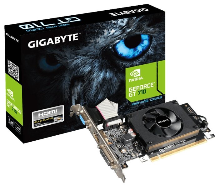 Видеокарта GIGABYTE GeForce GT 710 954MHz PCI-E 2.0 1024MB 1800MHz 64 bit DVI HDMI HDCP (фото modal 1)