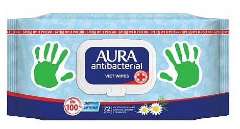 Влажные салфетки Aura антибактериальные с ромашкой (фото modal 1)