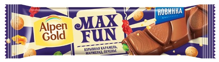 Батончик Alpen Gold Max Fun взрывная карамель, мармелад, печенье, 38 г, коробка (фото modal 2)