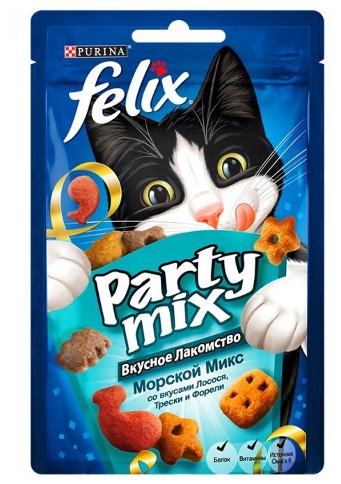 Лакомство для кошек Felix Party Mix Морской микс со вкусом лосося, трески и форели (фото modal 1)