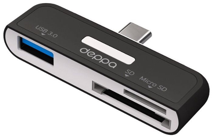 Кардридер Deppa USB-C, 3в1, SD, microSD, USB 3.0 (фото modal 1)