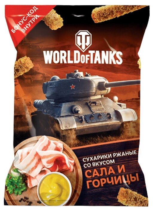 United Food Group сухарики World of Tanks пшенично-ржаные со вкусом сала с горчицей, 90 г (фото modal 1)