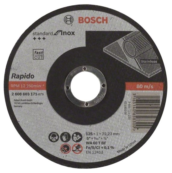 Диск отрезной 125x1x22.23 BOSCH Standard for Inox - Rapido 2608603171 (фото modal 1)