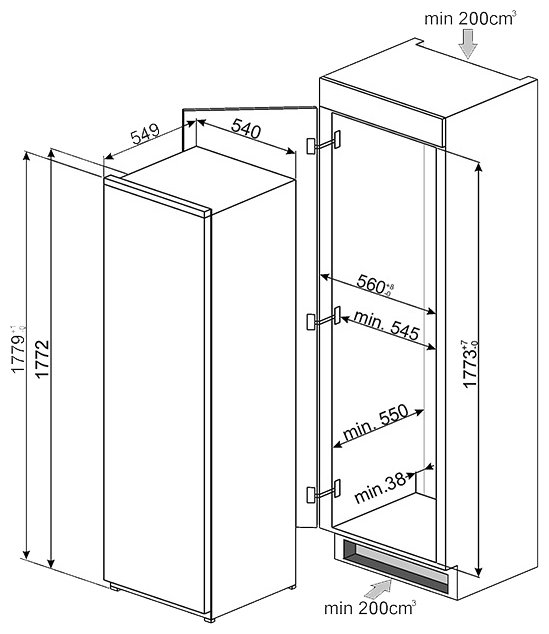 Встраиваемый холодильник smeg S7323LFLD2P (фото modal 2)