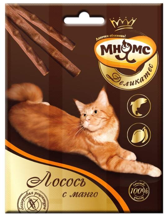 Лакомство для кошек Мнямс Деликатес Лакомые палочки с лососем и манго (фото modal 1)