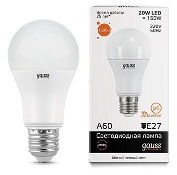 Лампа светодиодная gauss, LED Elementary A60 23219 E27, A60, 20Вт, 2700К (фото modal 1)