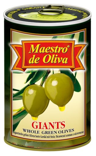 Maestro De Oliva Оливки гигантские в рассоле с косточкой, жестяная банка 420 г (фото modal 1)