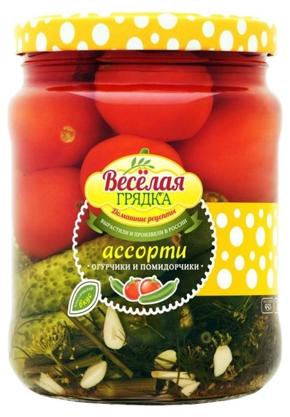 Ассорти овощное огурчики-помидорчики Веселая Грядка стеклянная банка 950 г (фото modal 1)