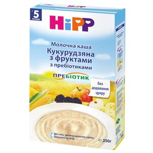 Каша HiPP молочная кукурузная с фруктами с пребиотиком (с 5 месяцев) 250 г (фото modal nav 1)