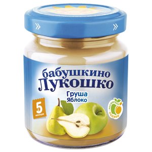 Пюре Бабушкино Лукошко груша-яблоко (с 5 месяцев) стеклянная банка 100 г, 6 шт (фото modal nav 1)