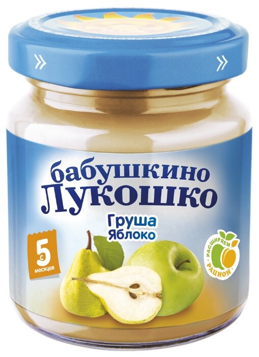 Пюре Бабушкино Лукошко груша-яблоко (с 5 месяцев) стеклянная банка 100 г, 6 шт (фото modal 1)