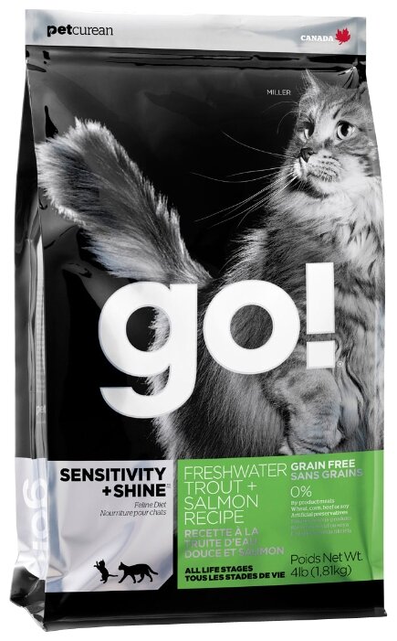 Корм для кошек GO! (3.63 кг) Sensitivity + Shine Trout+Salmon Cat Recipe, Grain Free (фото modal 1)