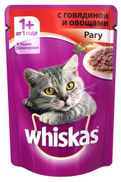 Корм для кошек Whiskas Рагу с говядиной и овощами для взрослых кошек (фото modal 1)